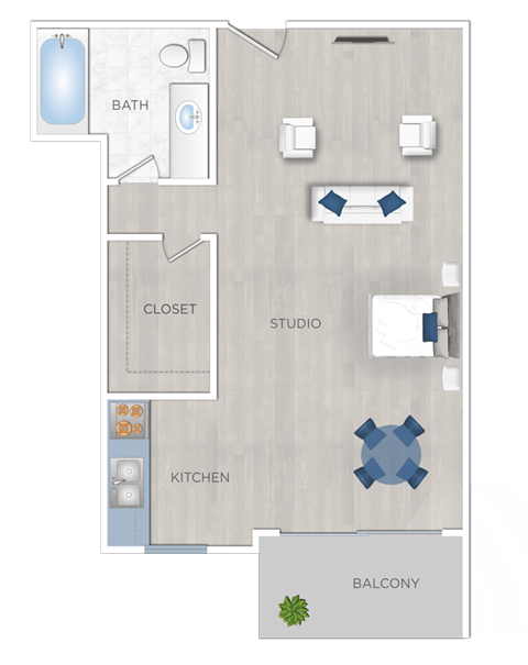 Floor plan for studio, 1 bath, 463 sqft